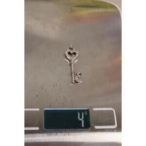 Sterling Silver 925 Heart Key Pendant W/ Initial "E" & Clear Rhinestones 4g